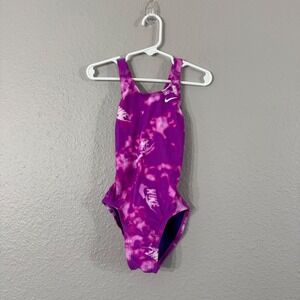 Nike Girl's Size XS 6/7 Purple Tie-Dye HydraStrong Racerback One-Piece Swimsuit